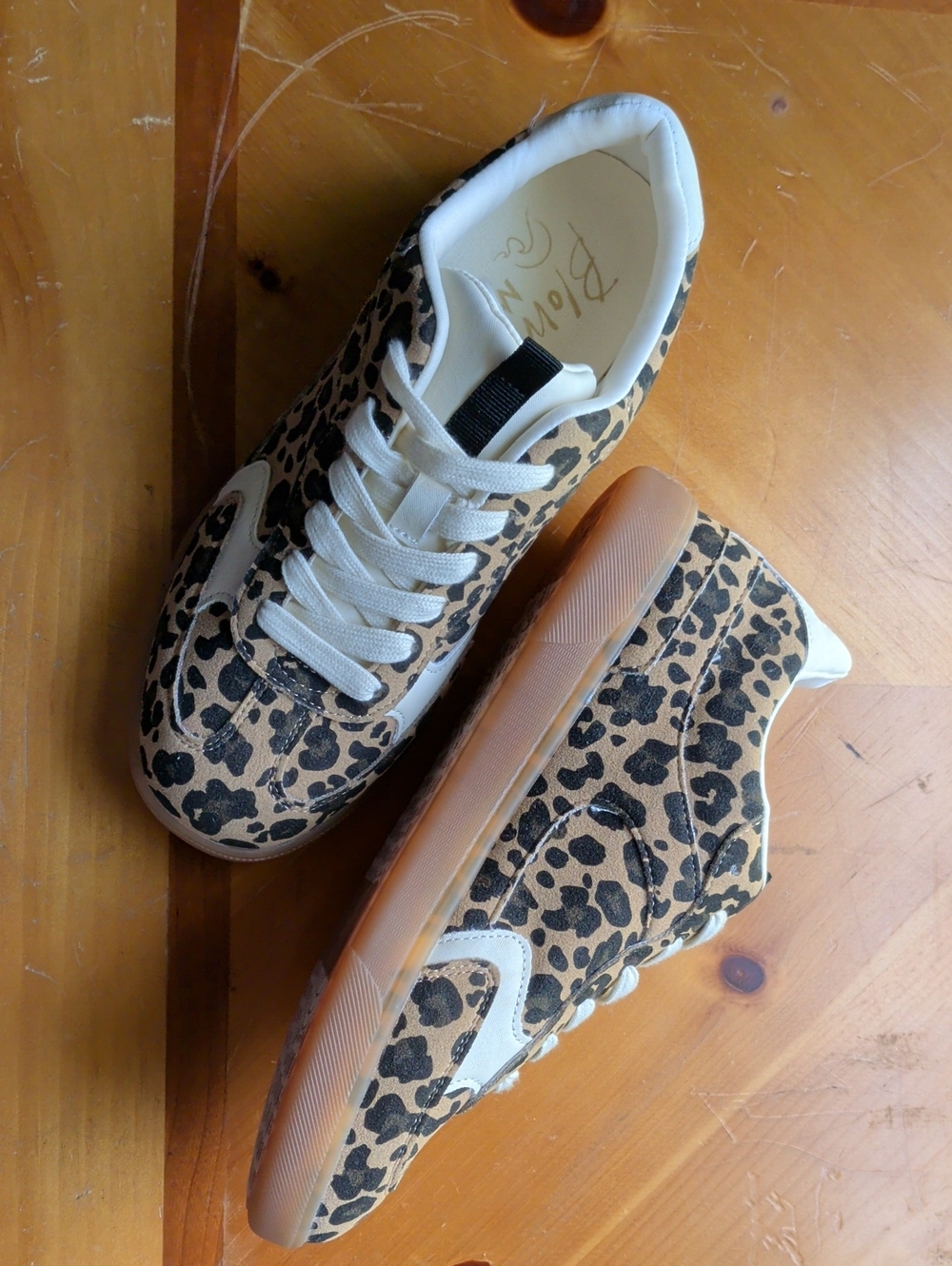 Leopard-Print Lace-Up Sneakers in Tan & Black